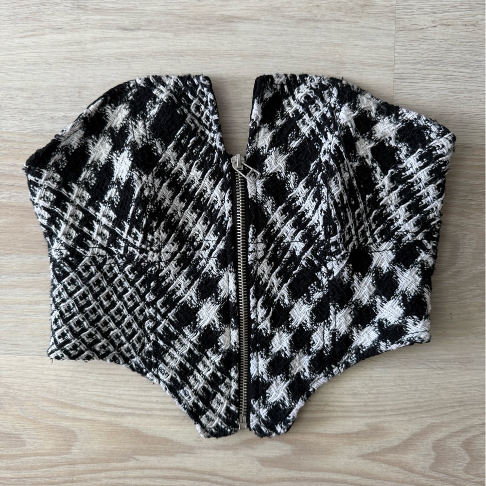 Bershka Corset Top Black and White Textured Small